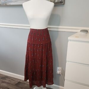 LOFT Red Orange Midi A-line Skirt
